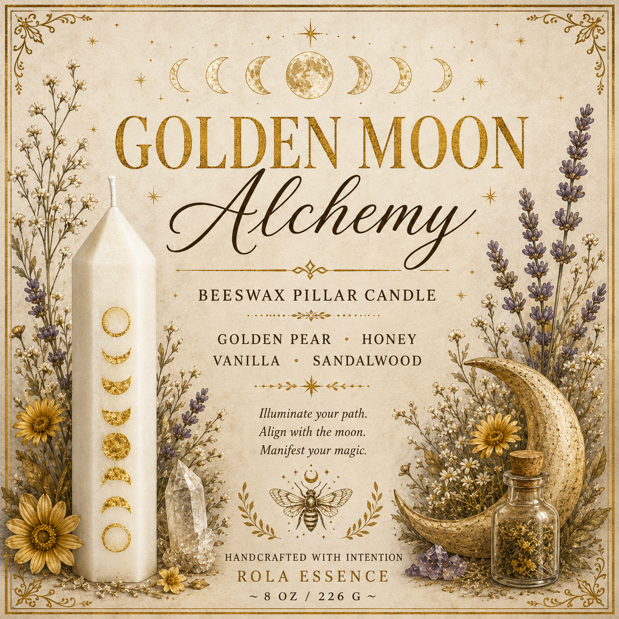 Golden Moon Alchemy Beeswax Candle