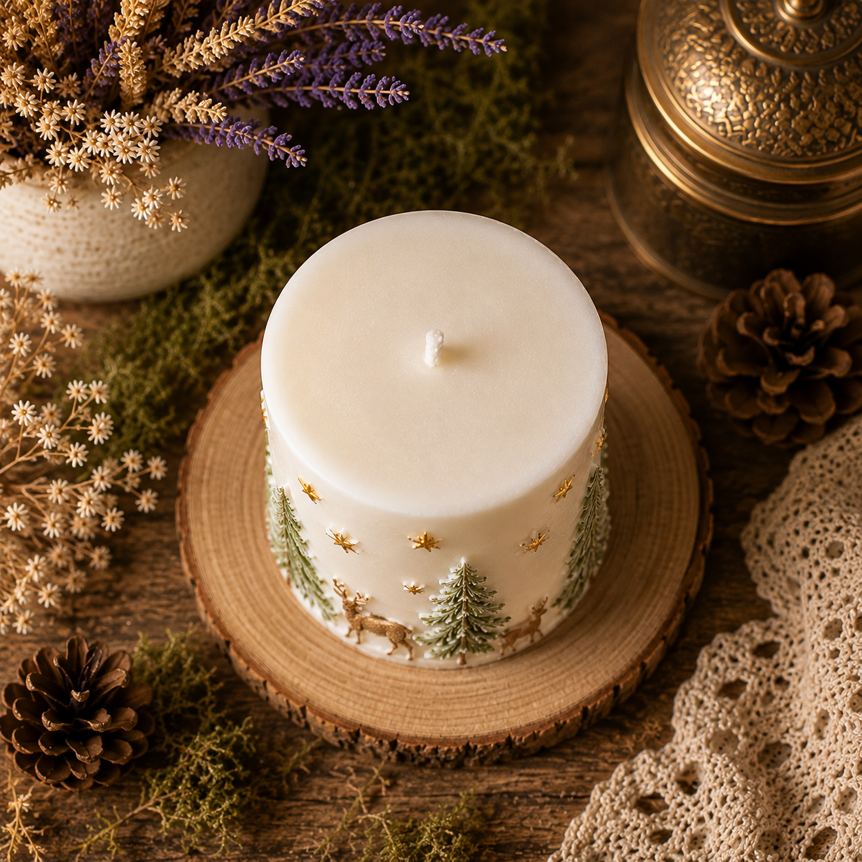 Starlit Evergreen Hollow Beeswax Candle | Where the forest meets the stars