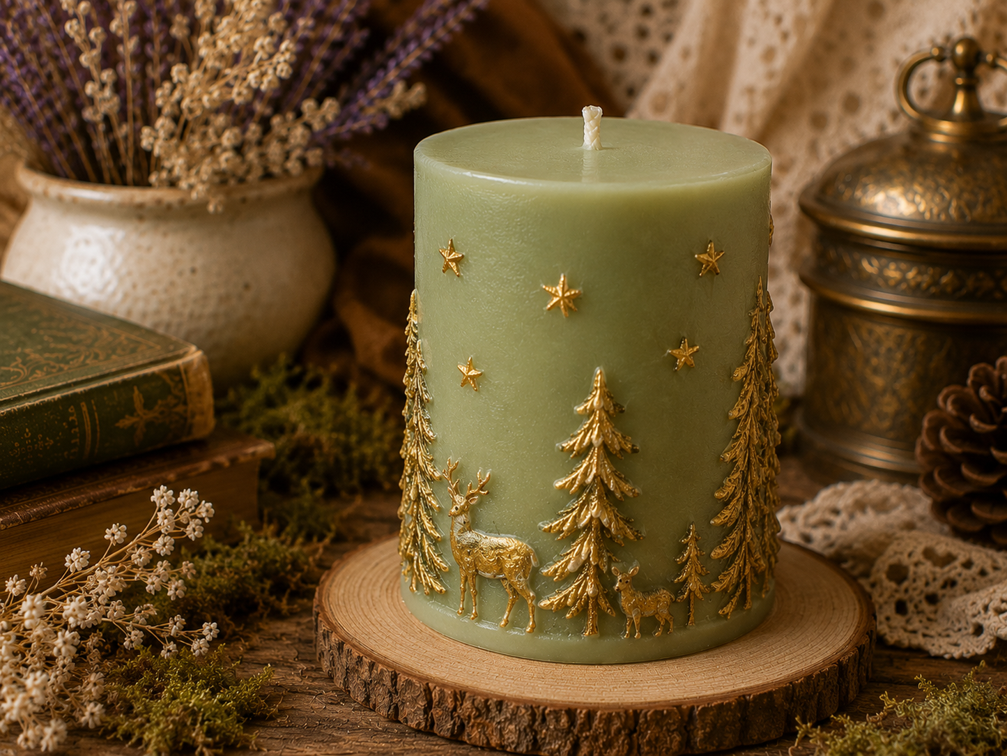 Starlit Evergreen Hollow Beeswax Candle | Where the forest meets the stars