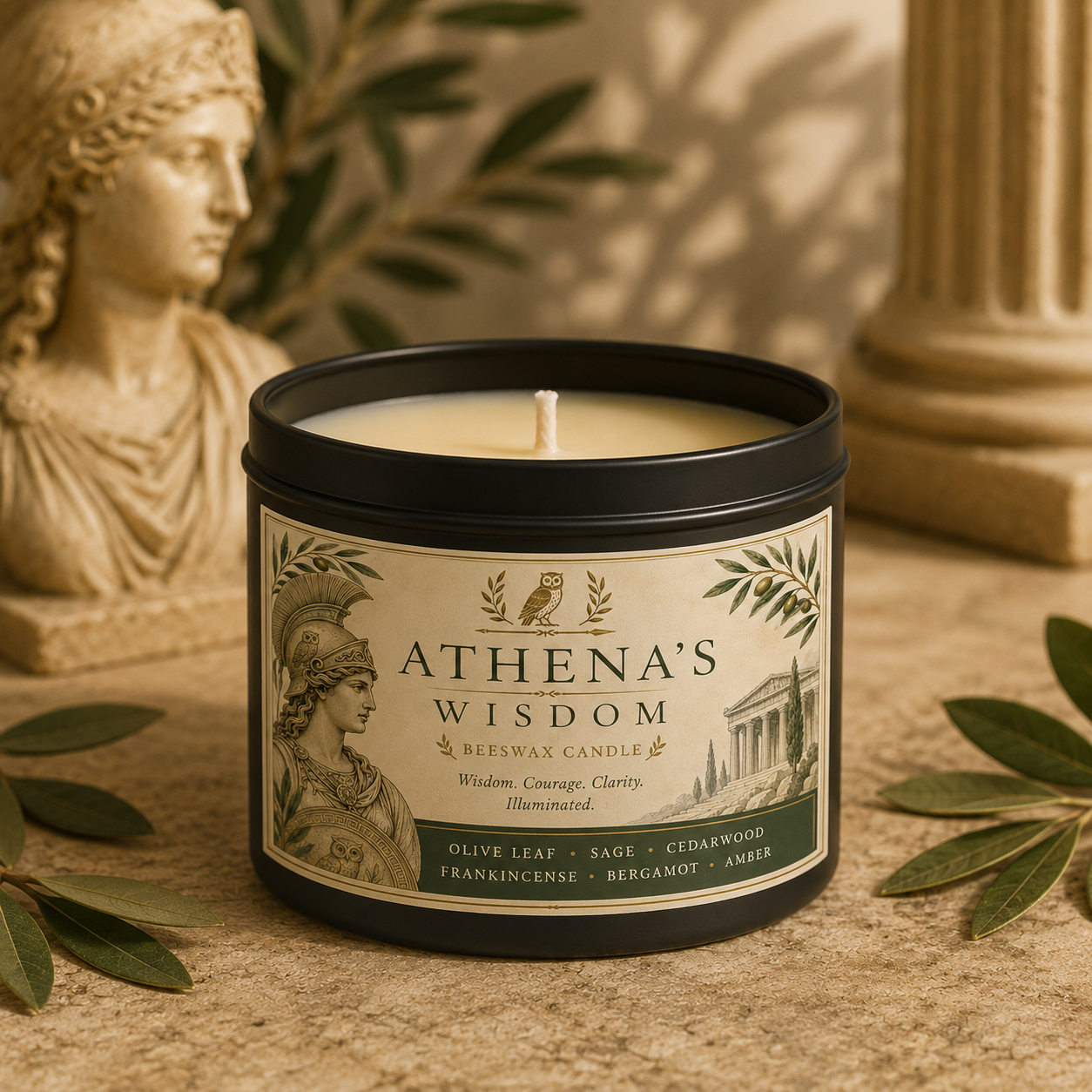 Athena’s Wisdom Beeswax Candle