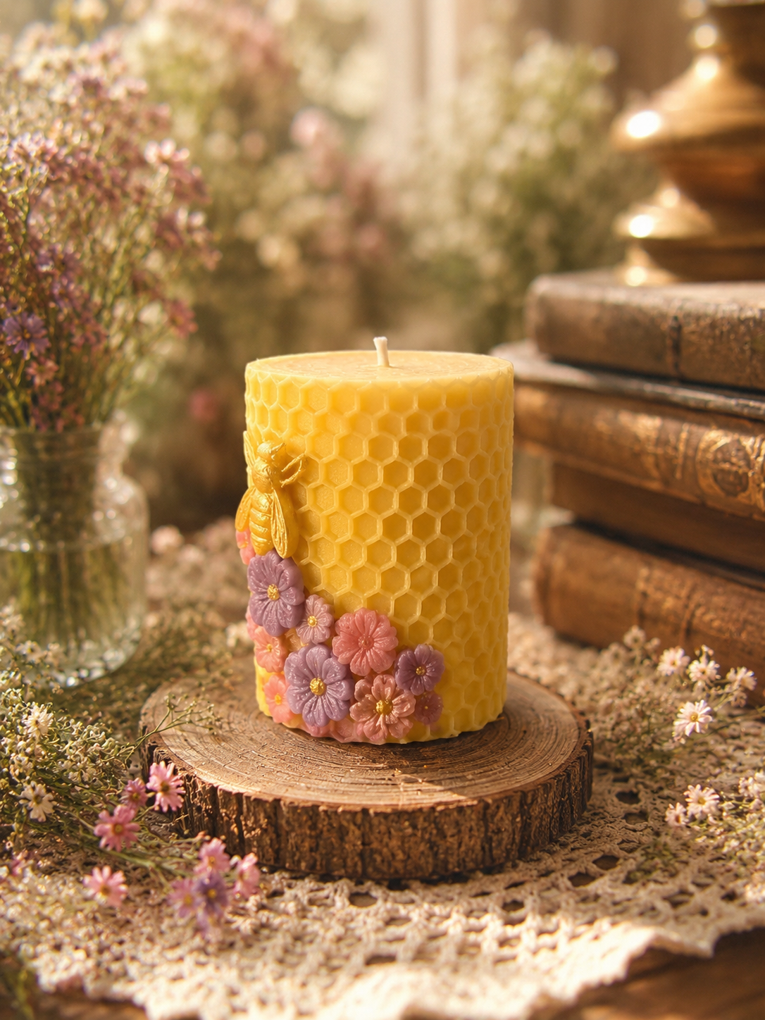 Honeycomb Meadow Beeswax Candle - Where Wildflowers Hum