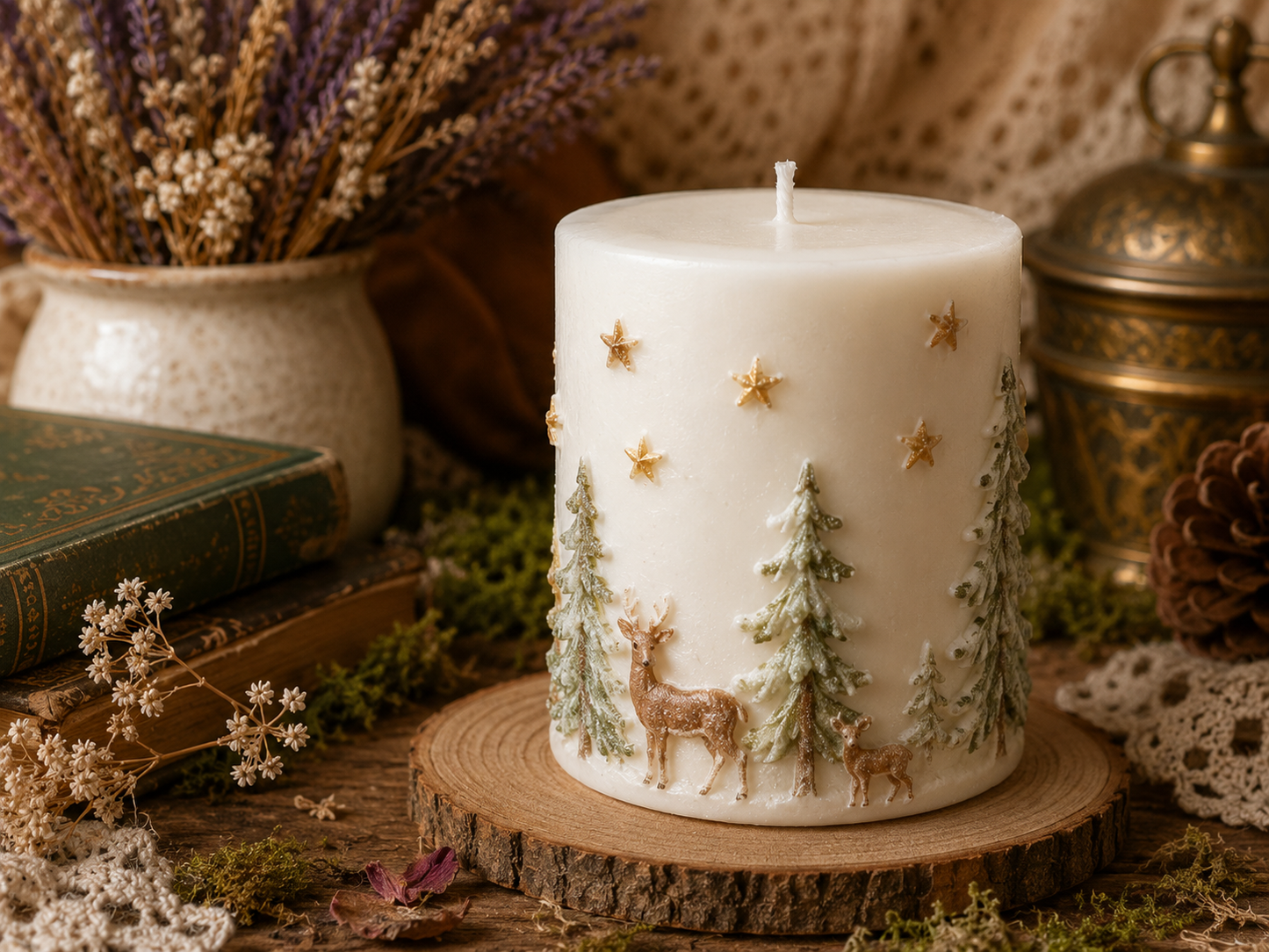 Starlit Evergreen Hollow Beeswax Candle | Where the forest meets the stars