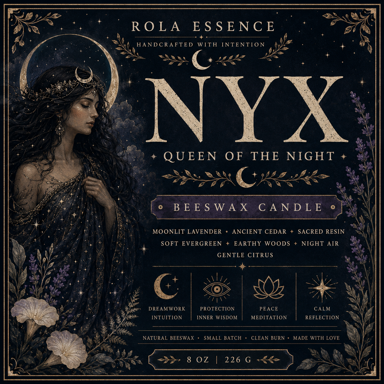 Nyx: Queen of the Night Beeswax Candle
