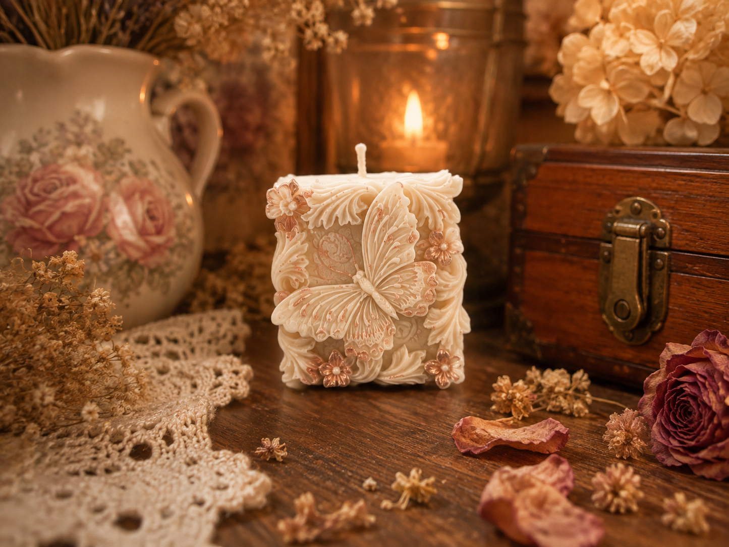 Butterfly Garden Beeswax Candle