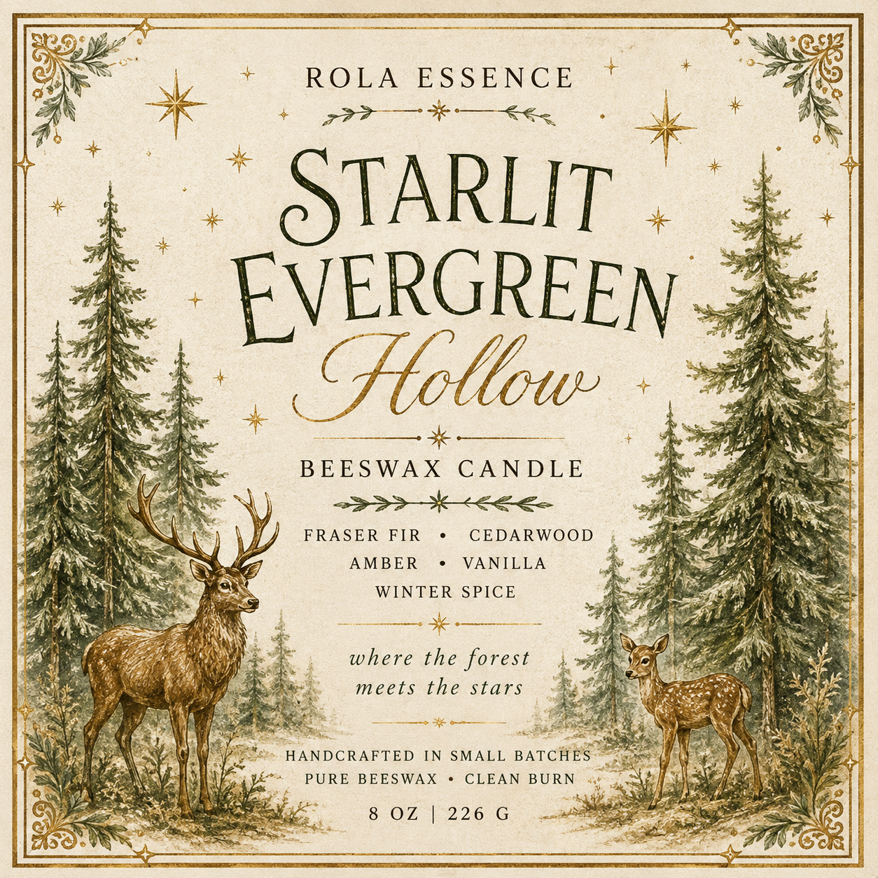 Starlit Evergreen Hollow Beeswax Candle | Where the forest meets the stars