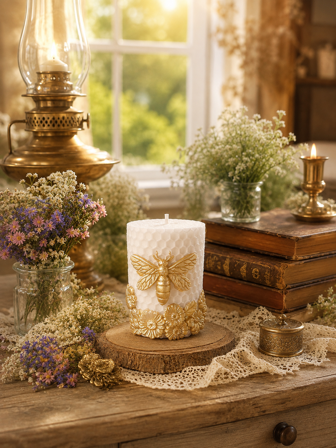 Honeycomb Meadow Beeswax Candle - Where Wildflowers Hum