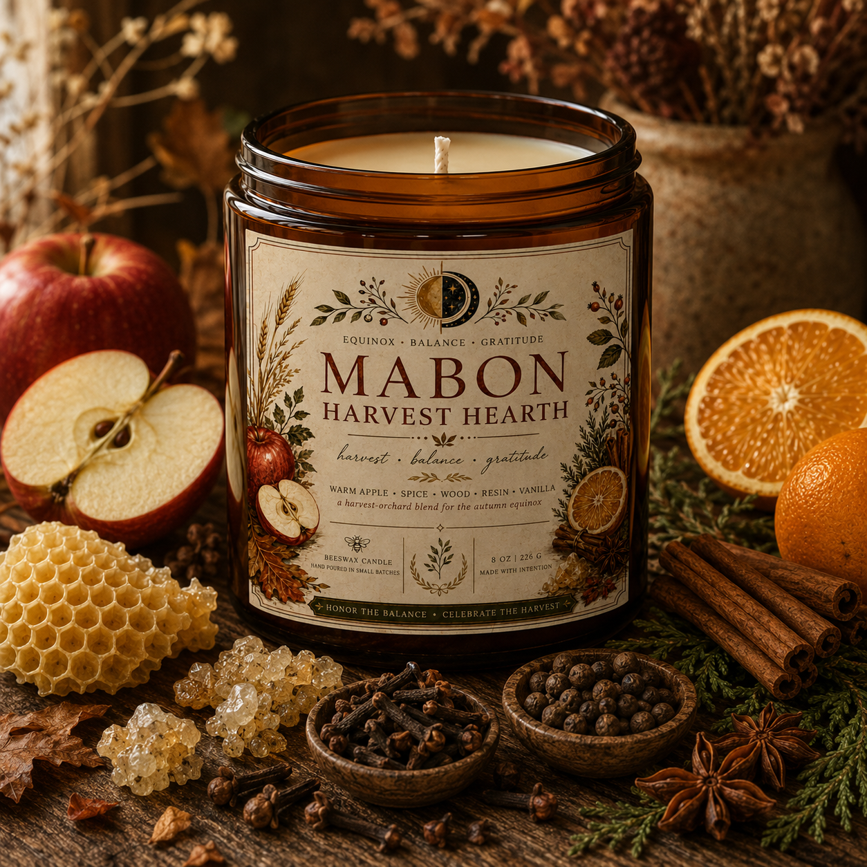 Mabon Harvest Hearth Beeswax Candle