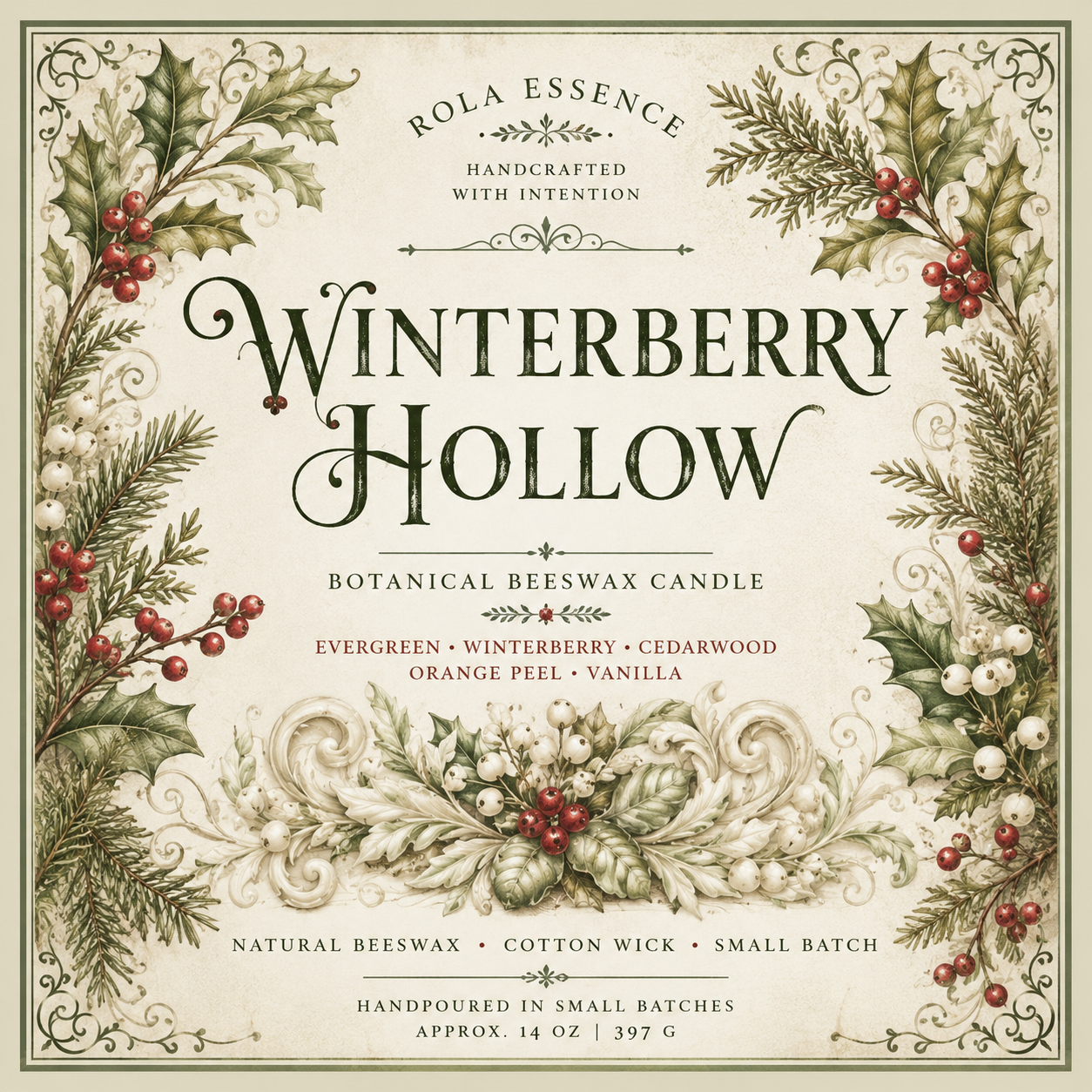 Winterberry Hollow Beeswax Candle