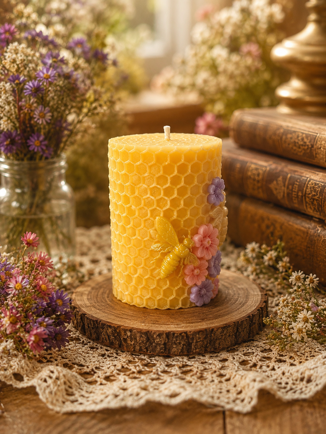 Honeycomb Meadow Beeswax Candle - Where Wildflowers Hum