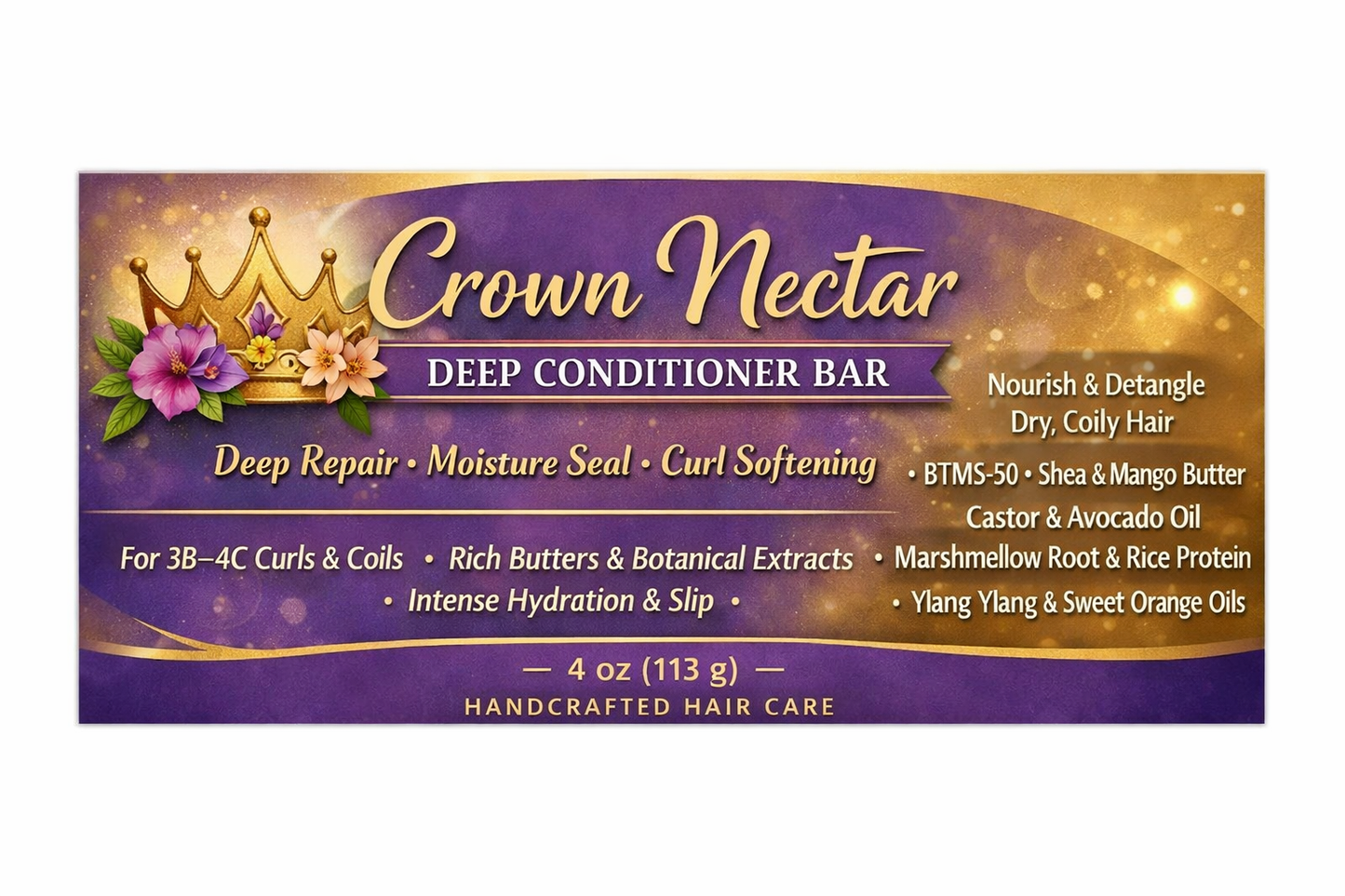 Crown Nectar Deep Conditioner Bar - Deep Moisture • Curl Softening • Botanical Slip