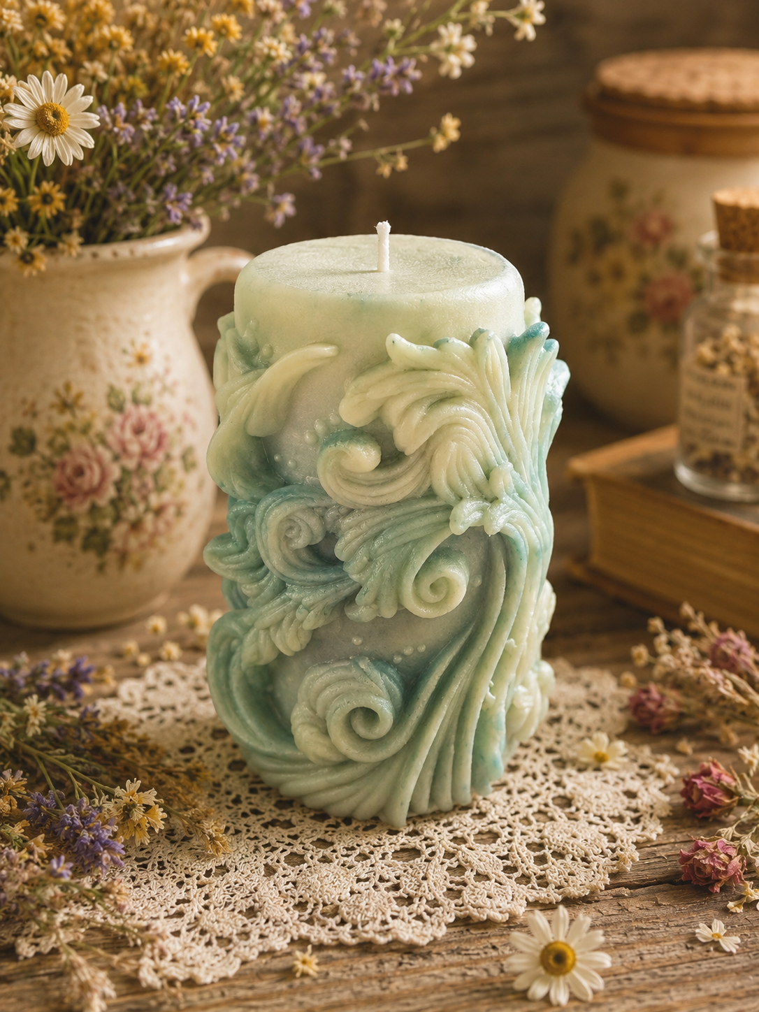 Amphitrite’s Tides Beeswax Candle | Where ancient waters whisper, renewal begins