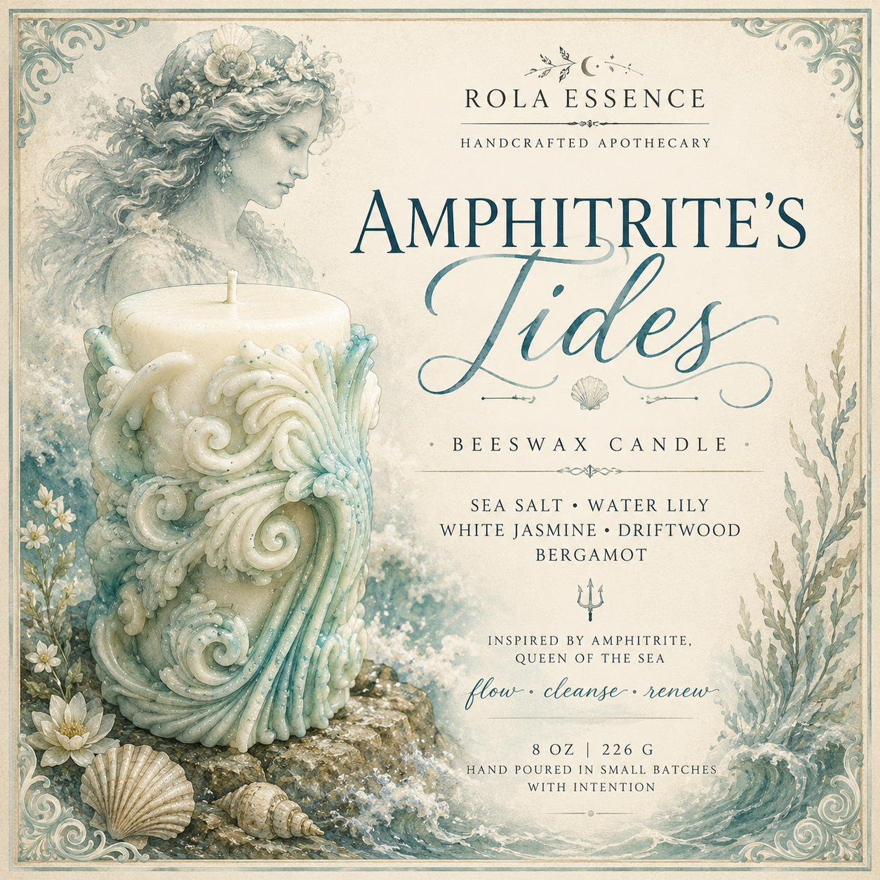 Amphitrite’s Tides Beeswax Candle | Where ancient waters whisper, renewal begins