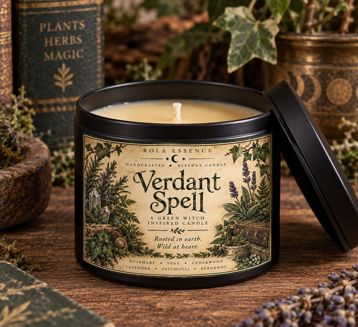 Verdant Spell - Green Witch Inspired Beeswax Candle