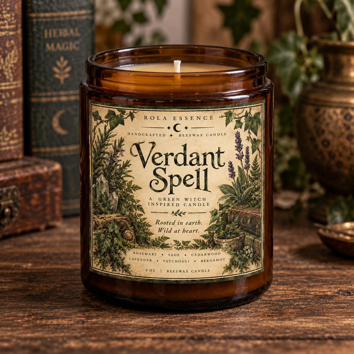 Verdant Spell - Green Witch Inspired Beeswax Candle