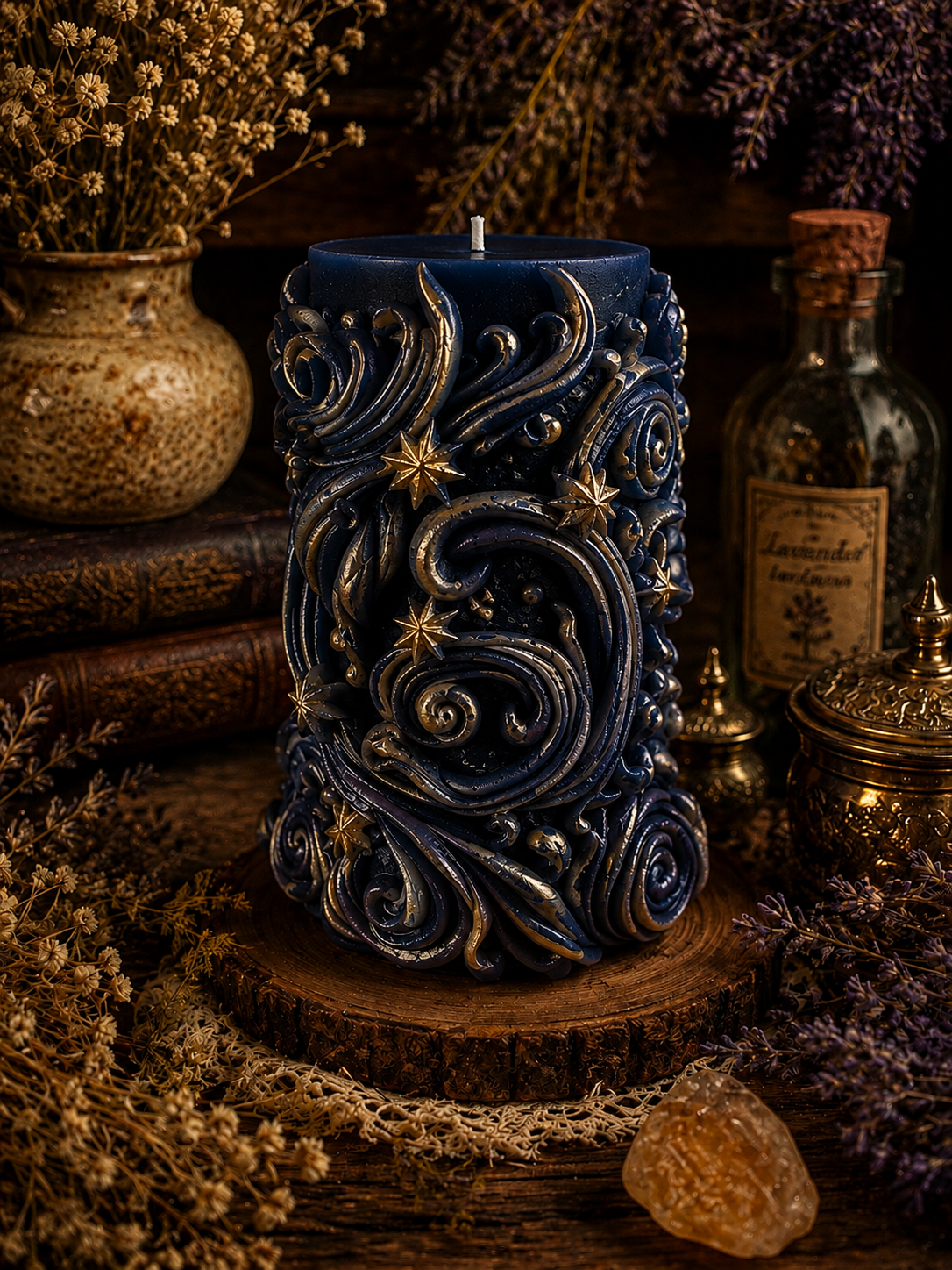 Celestial Nocturne Beeswax Candle | Where Midnight Meets the Stars