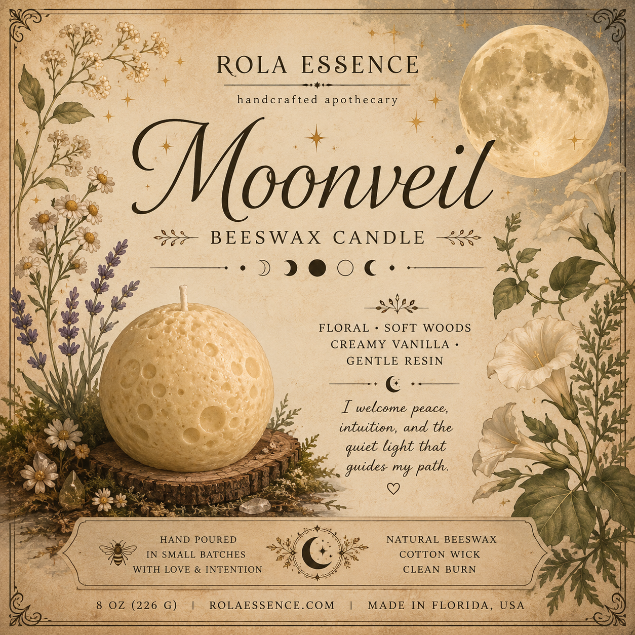 Moonveil Beeswax Candle