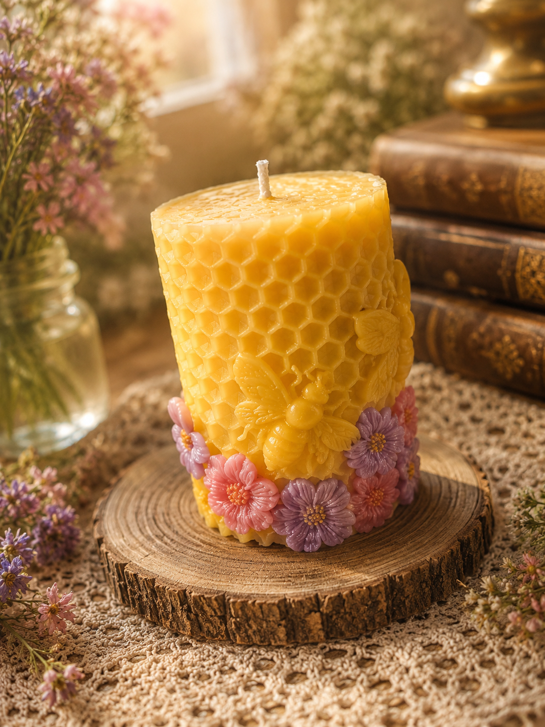 Honeycomb Meadow Beeswax Candle - Where Wildflowers Hum