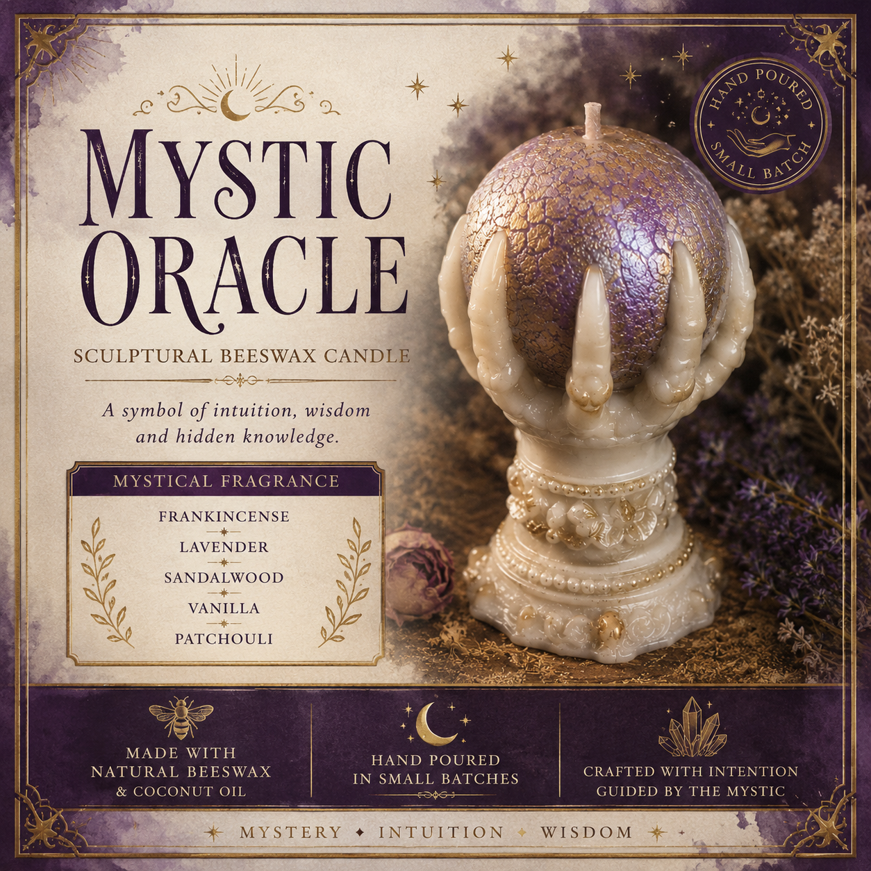Mystic Oracle Sculptural Beeswax Candle | Where Intuition Awakens