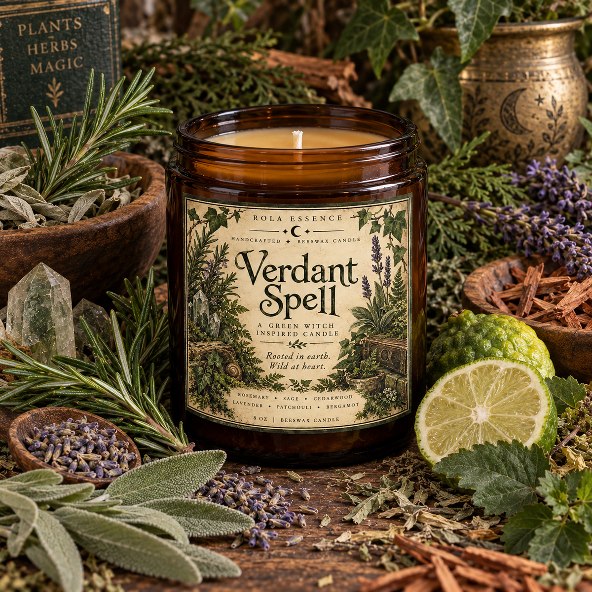 Verdant Spell - Green Witch Inspired Beeswax Candle