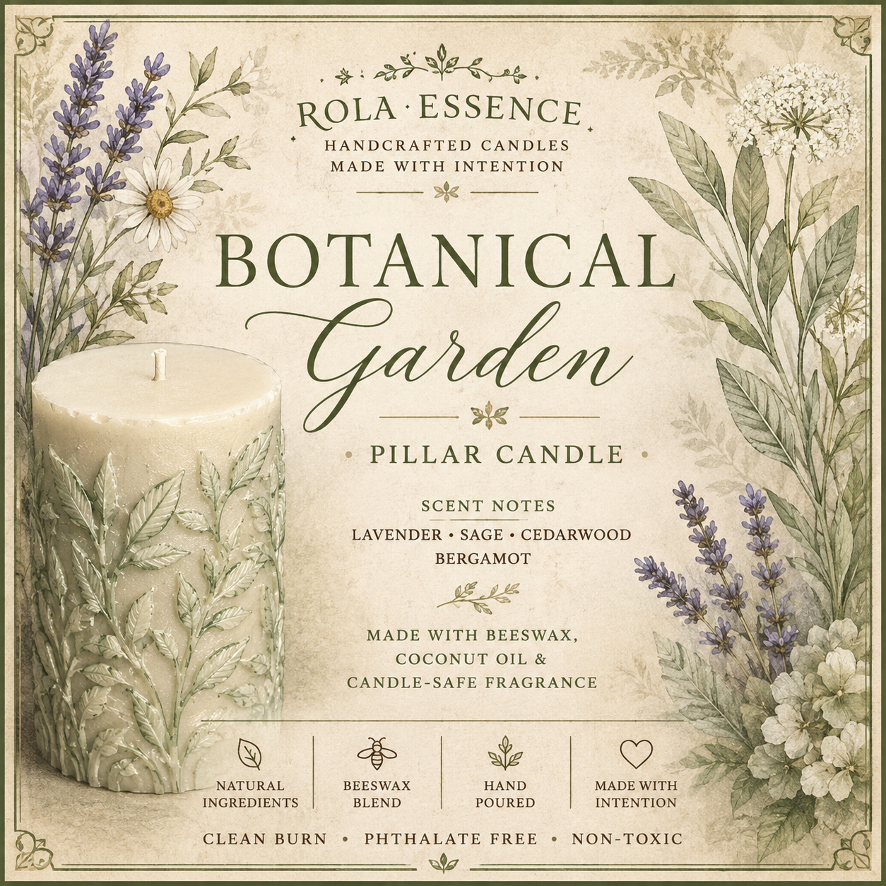 Botanical Garden Beeswax Pillar Candle