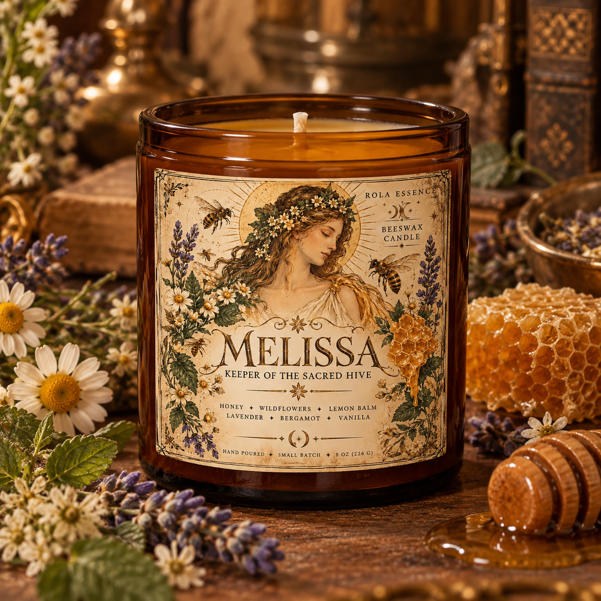 Melissa • Keeper of the Sacred Hive - Goddess-Inspired Beeswax Candle