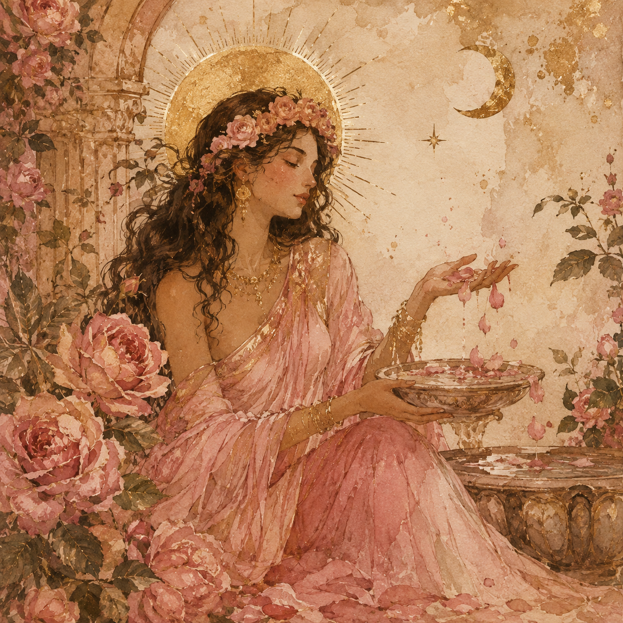 Rosewater Goddess Candle | Bathed in Roses, Kissed in Gold