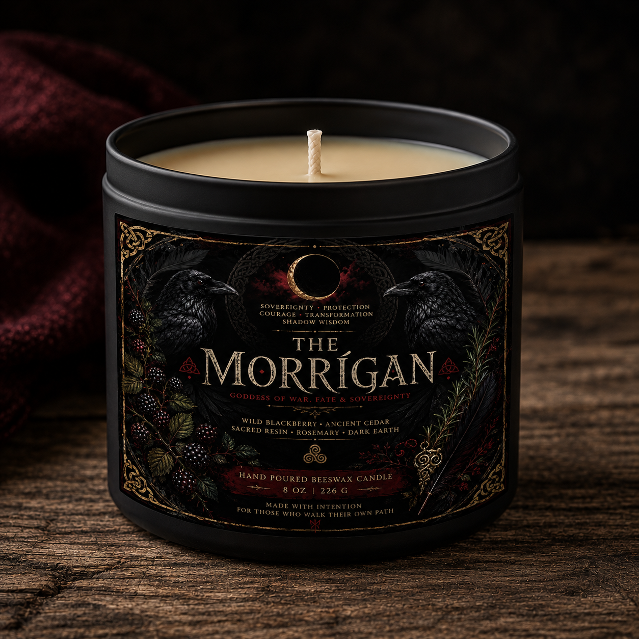 The Morrígan Hand-Poured Beeswax Candle