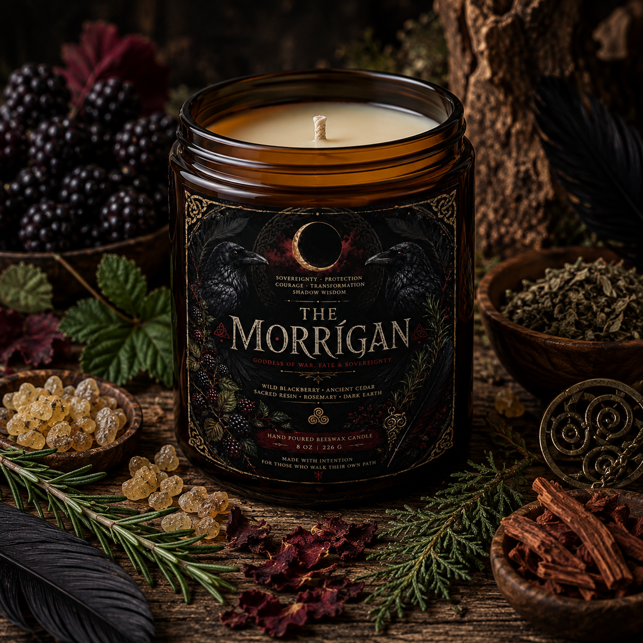 The Morrígan Hand-Poured Beeswax Candle