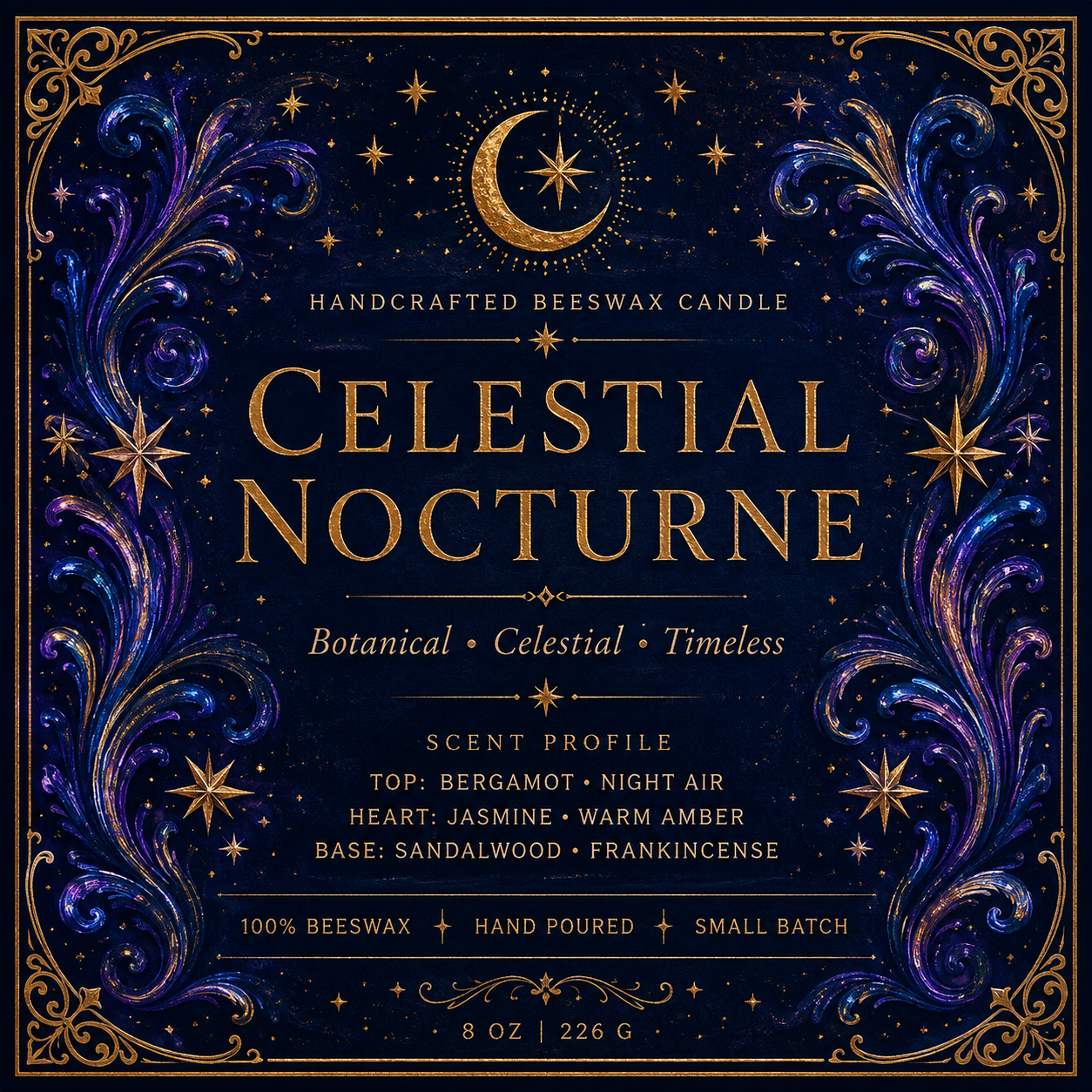 Celestial Nocturne Beeswax Candle | Where Midnight Meets the Stars
