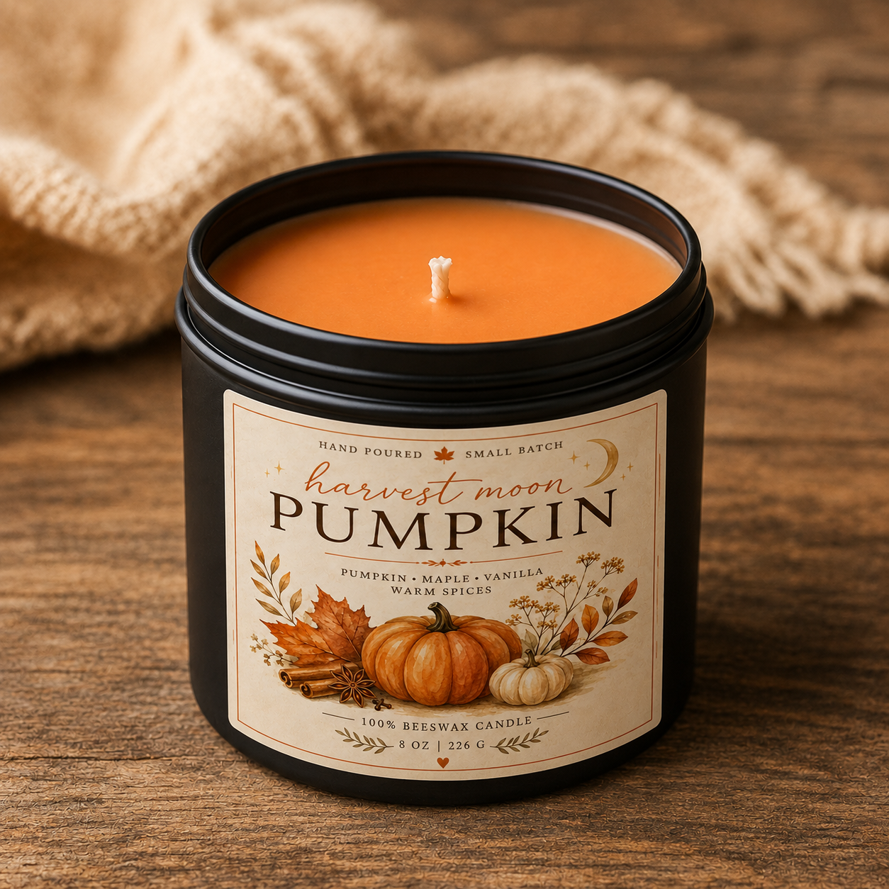 Harvest Moon Pumpkin Beeswax Candle