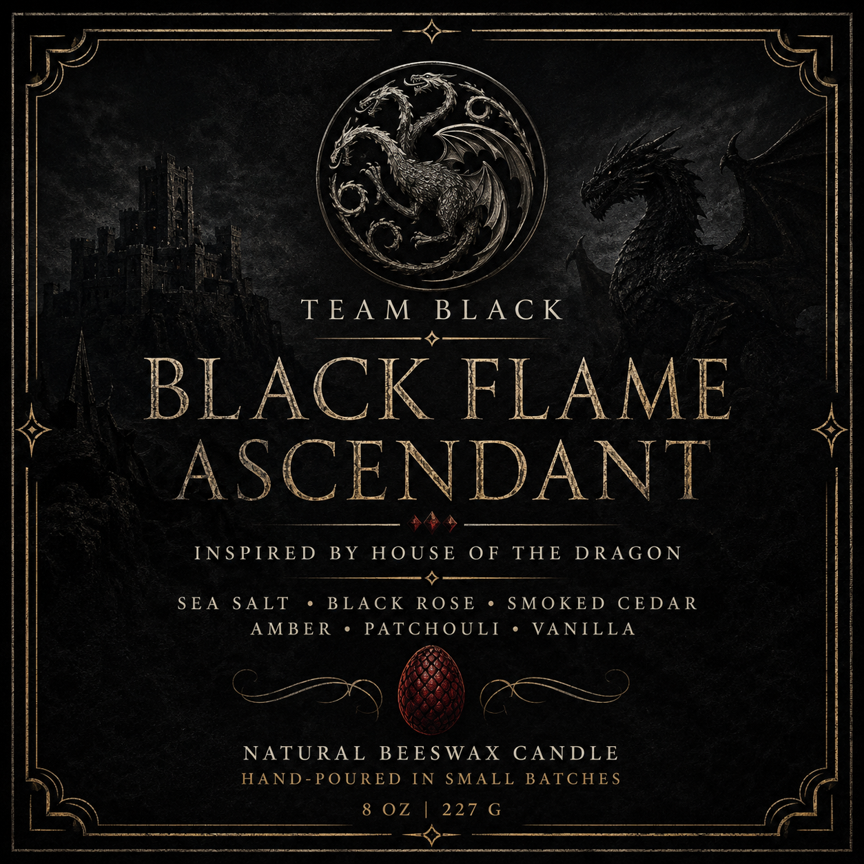 Black Flame Ascendant Candle - House of the Dragon Candle