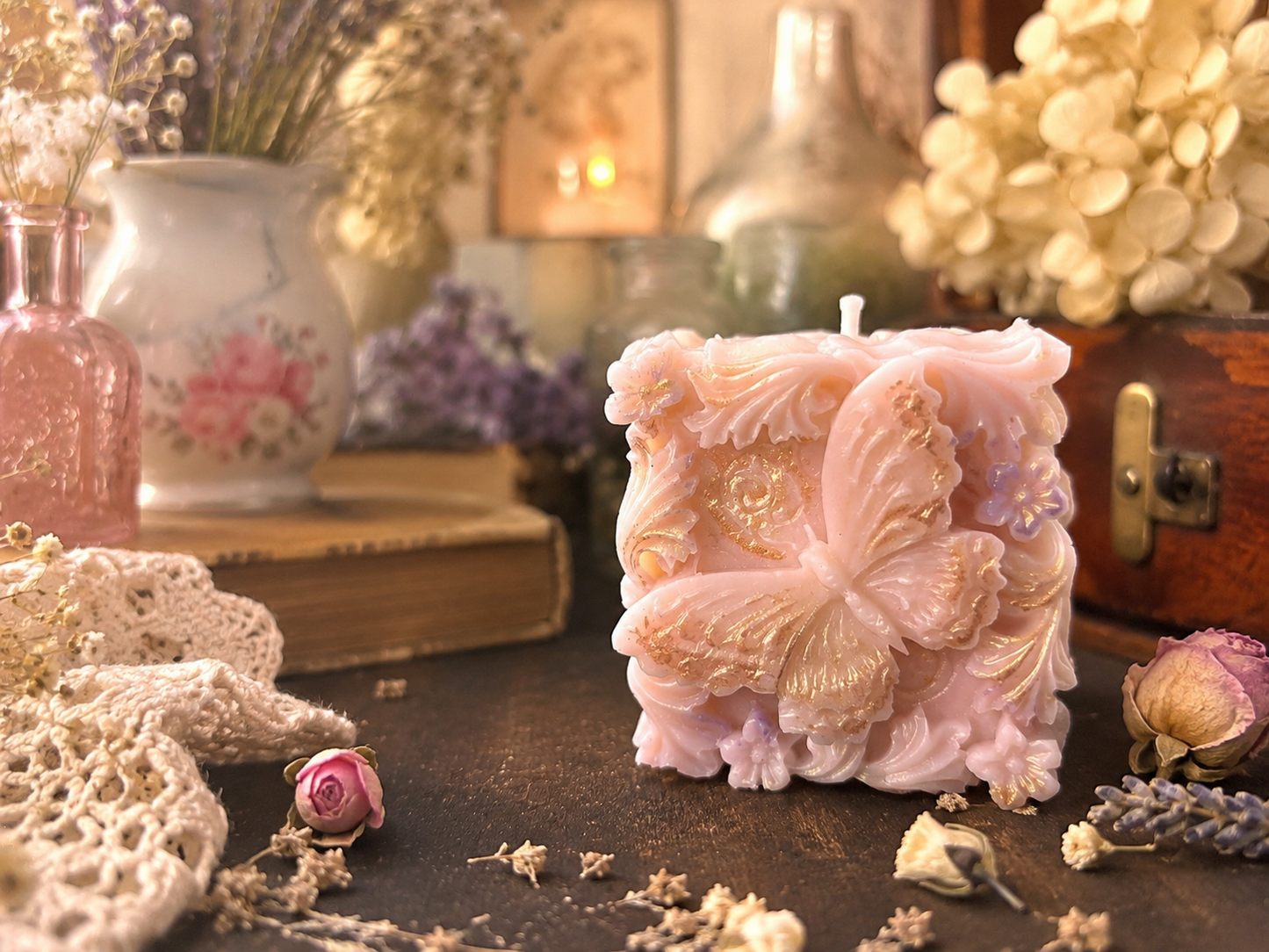 Butterfly Garden Beeswax Candle