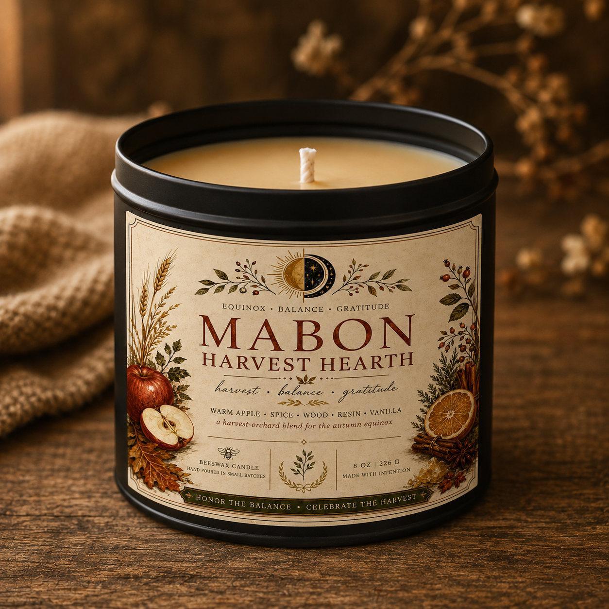 Mabon Harvest Hearth Beeswax Candle