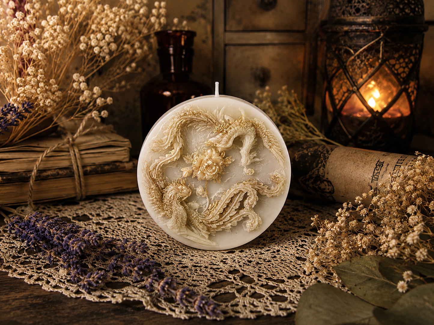 Dragon’s Grace Beeswax Candle  Where Strength Blooms.