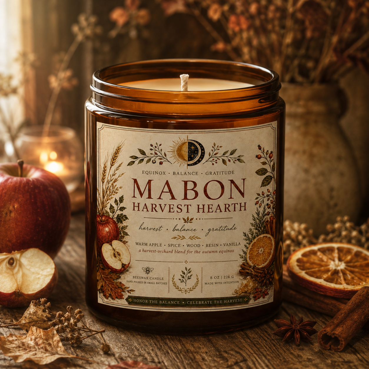 Mabon Harvest Hearth Beeswax Candle