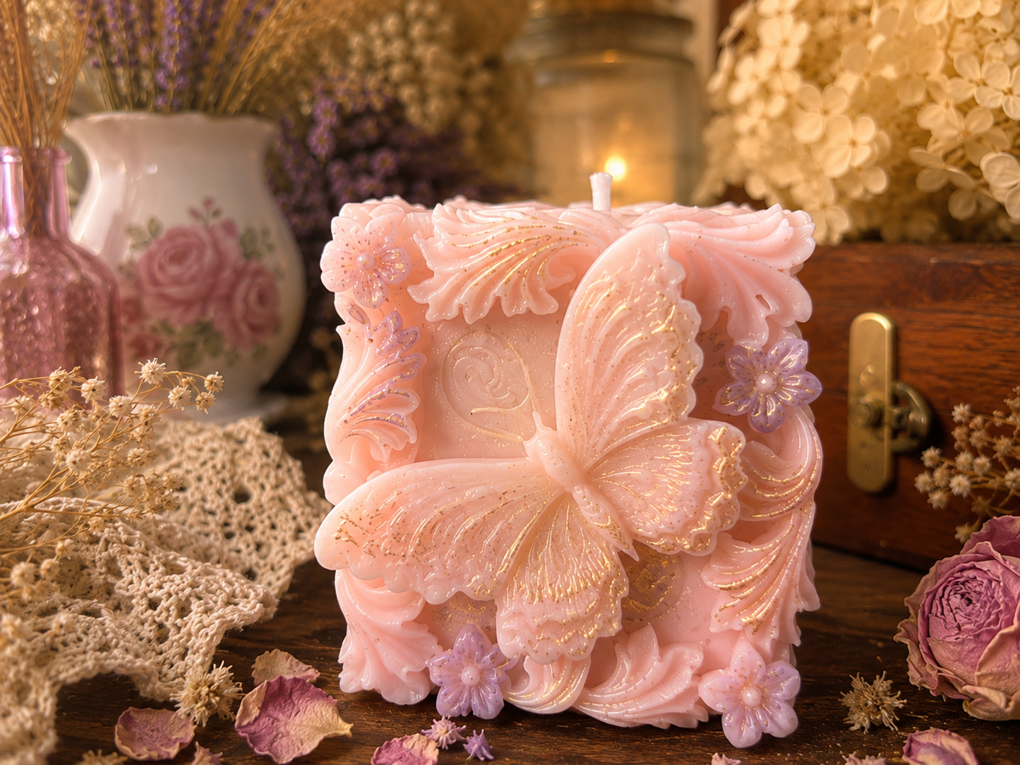 Butterfly Garden Beeswax Candle