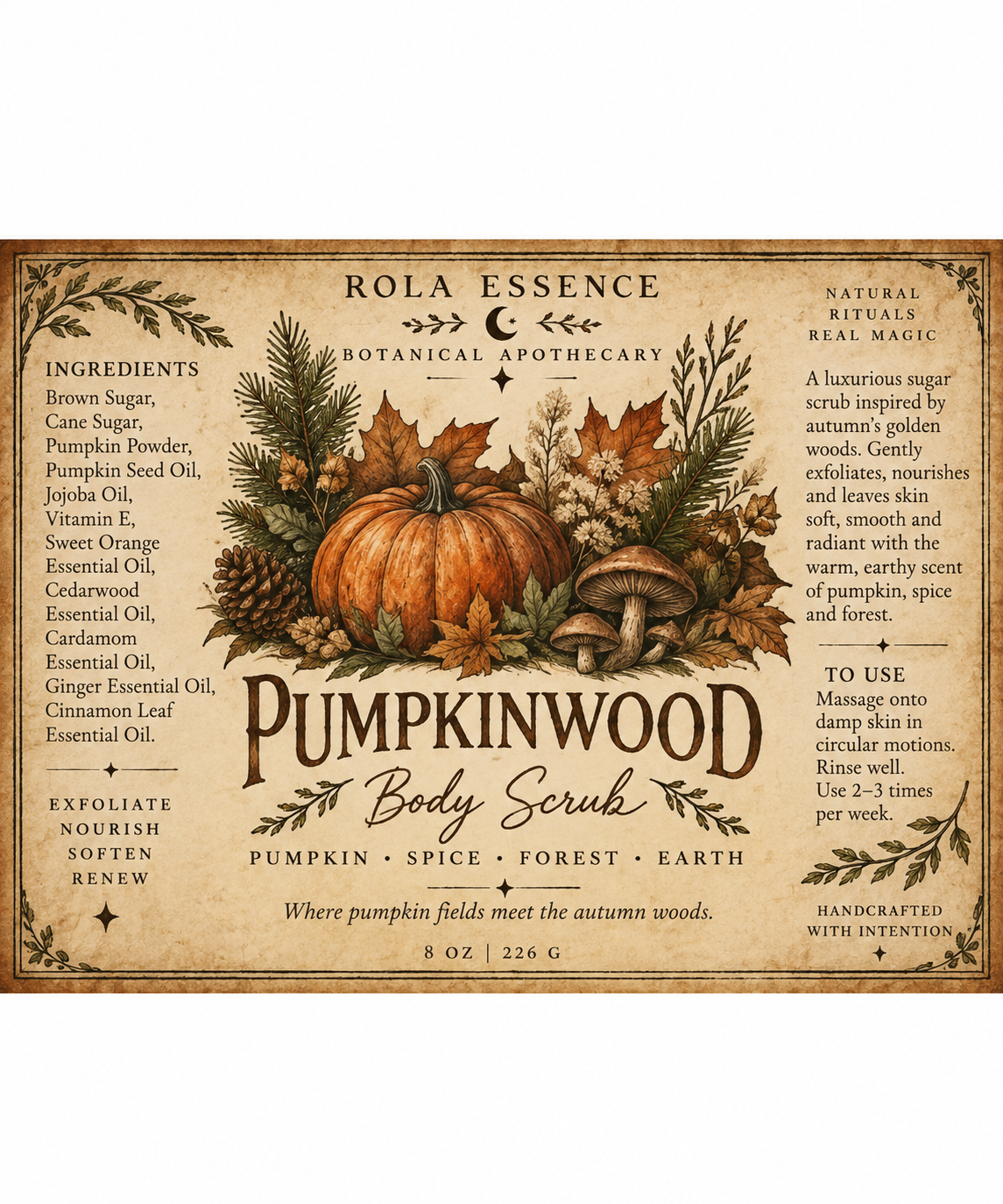 Pumpkinwood Body Scrub
- Warming, Gentle Exfoliation, & Antioxidant Rich ￼