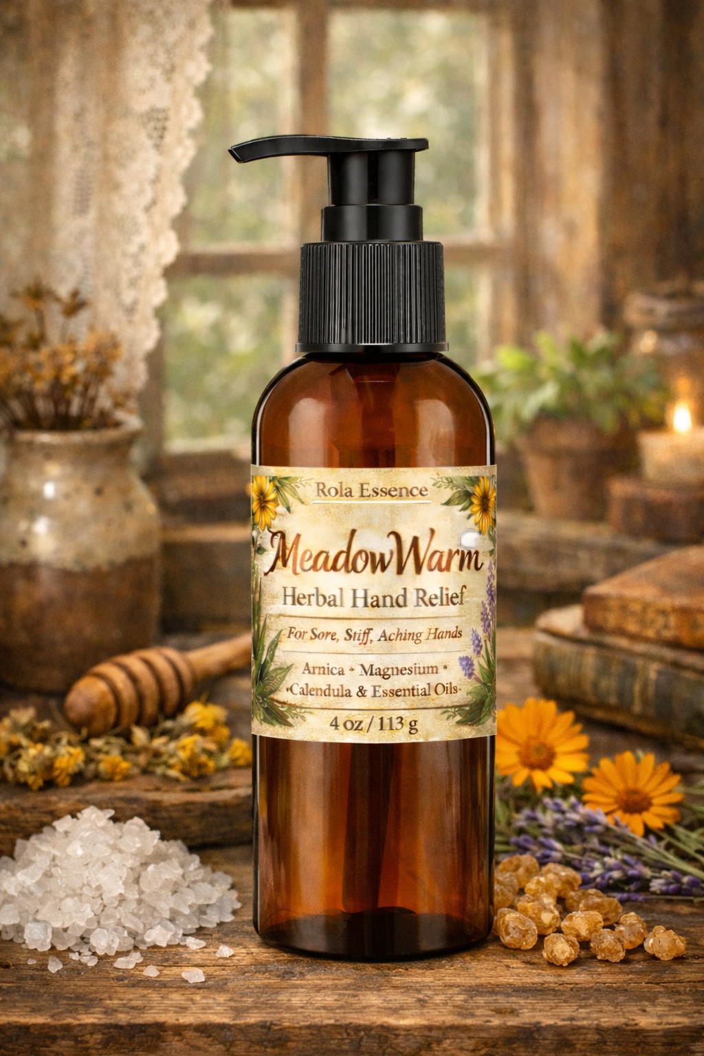 MeadowWarm Herbal Hand Relief Lotion - Soothing Botanical Comfort for Sore, Stiff Hands