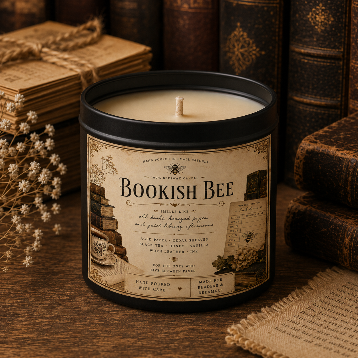 Bookish Bee Beeswax Candle