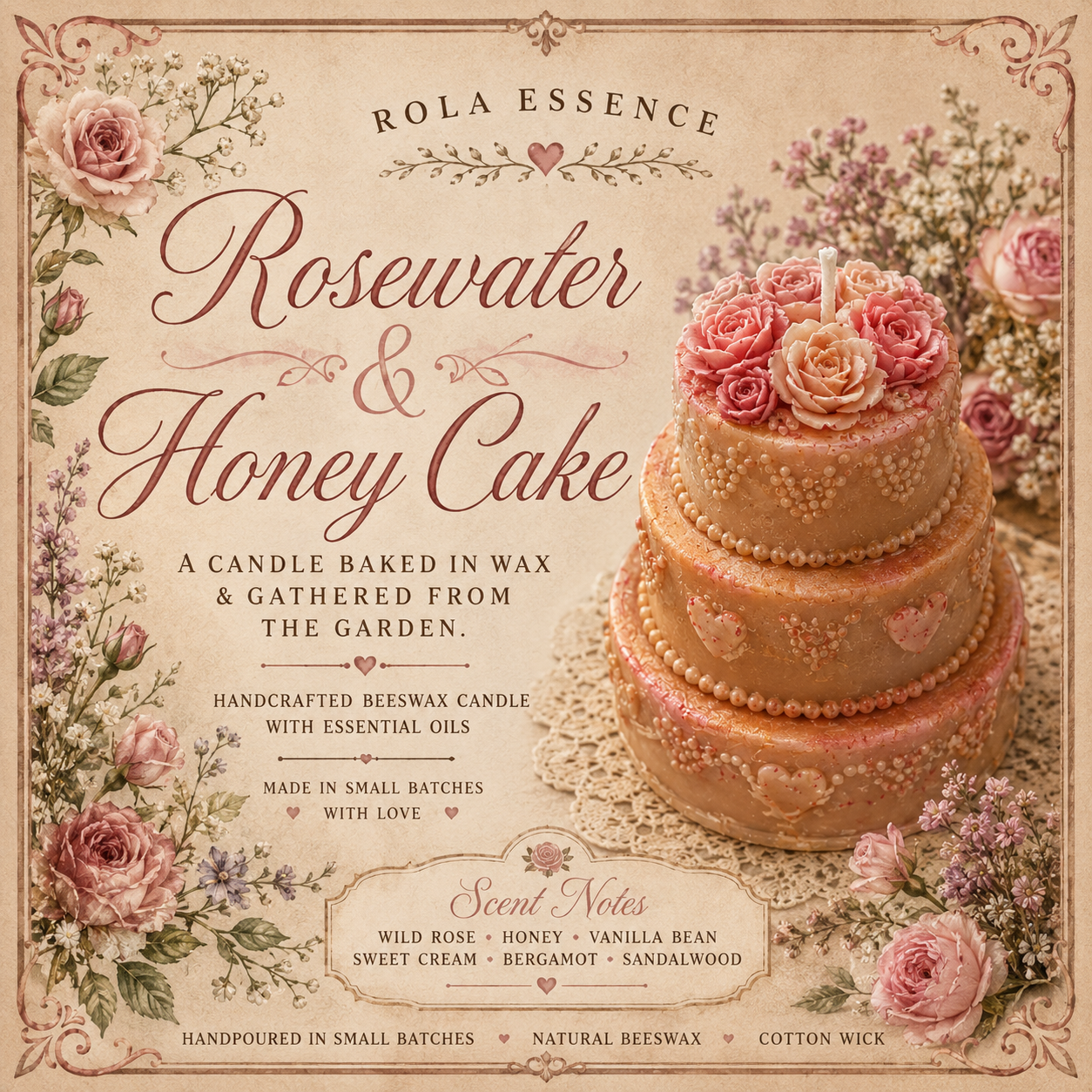 Rosewater & Honey Cake Candle