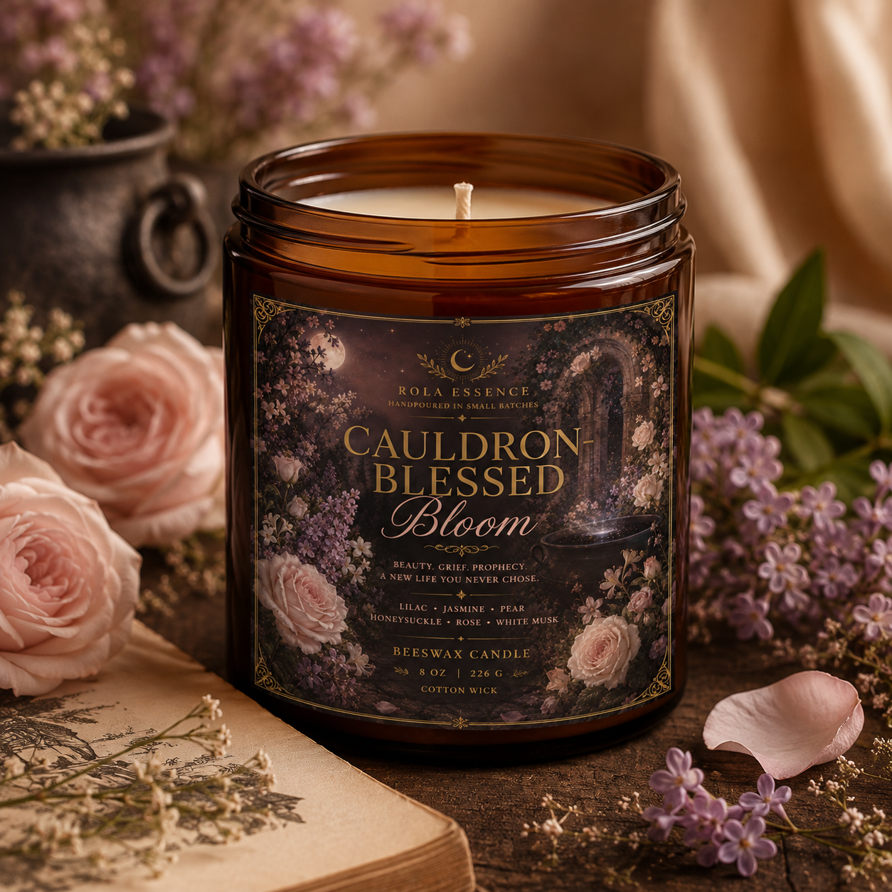 Cauldron-Blessed Bloom Beeswax Candle | Inspired by Elain Archeron