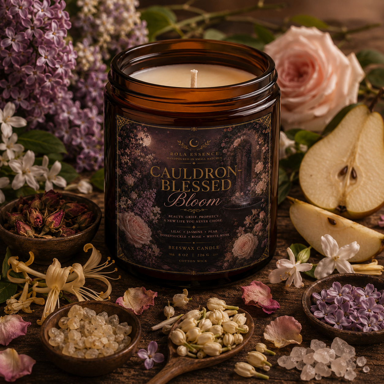 Cauldron-Blessed Bloom Beeswax Candle | Inspired by Elain Archeron
