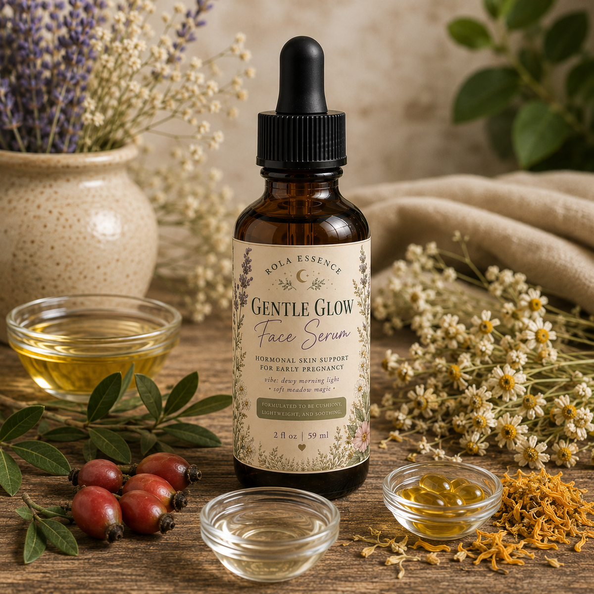 Gentle Glow Face Serum - Dry Skin Replenishing, Hormonal Balance, and Hydrating