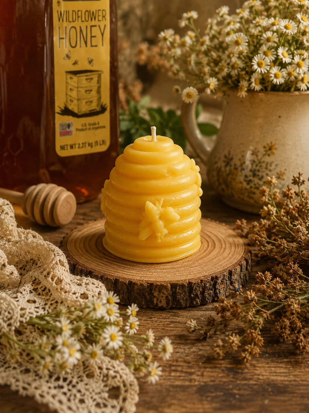 Wildflower Honey Beehive Beeswax Candle