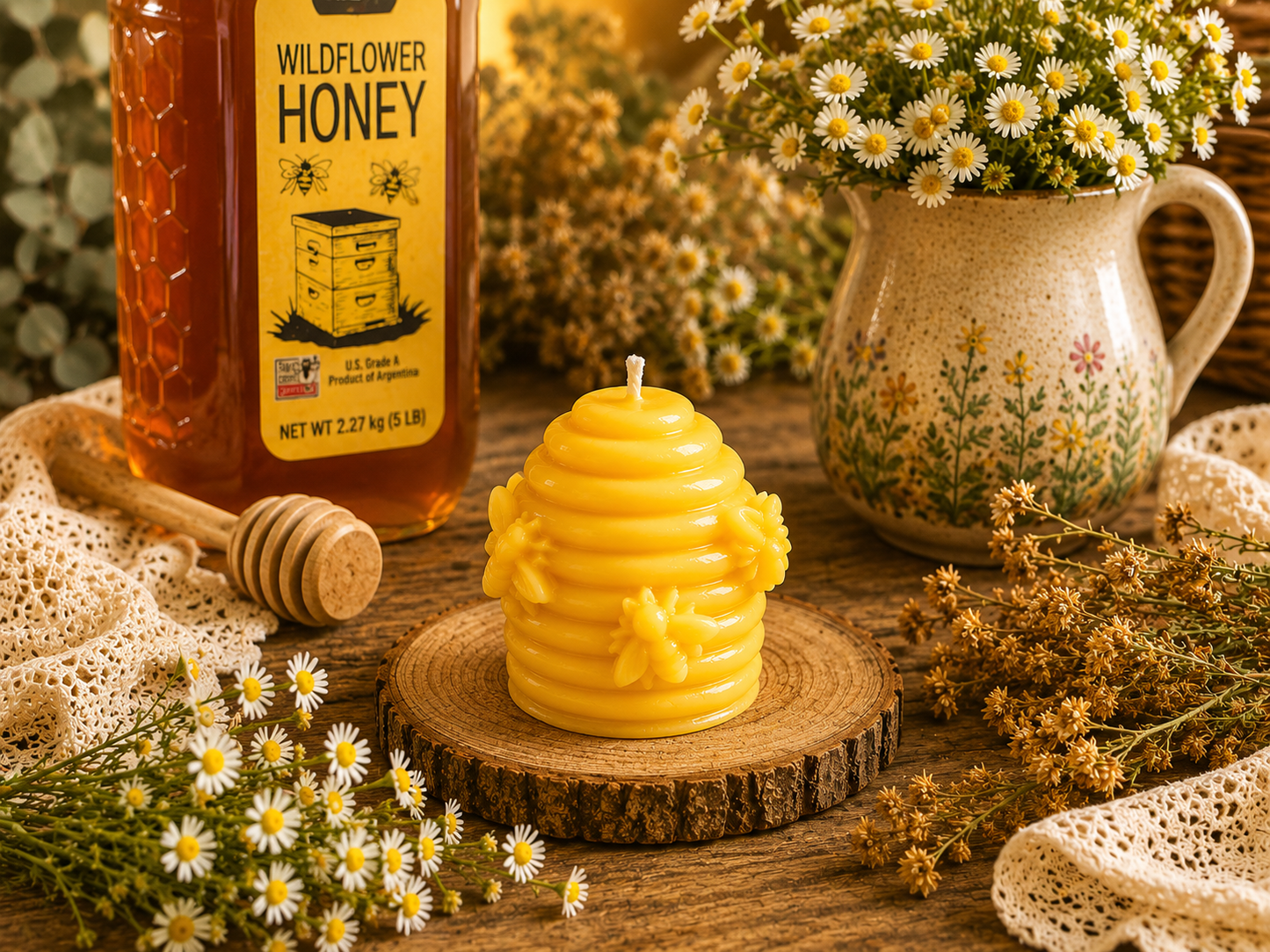 Wildflower Honey Beehive Beeswax Candle
