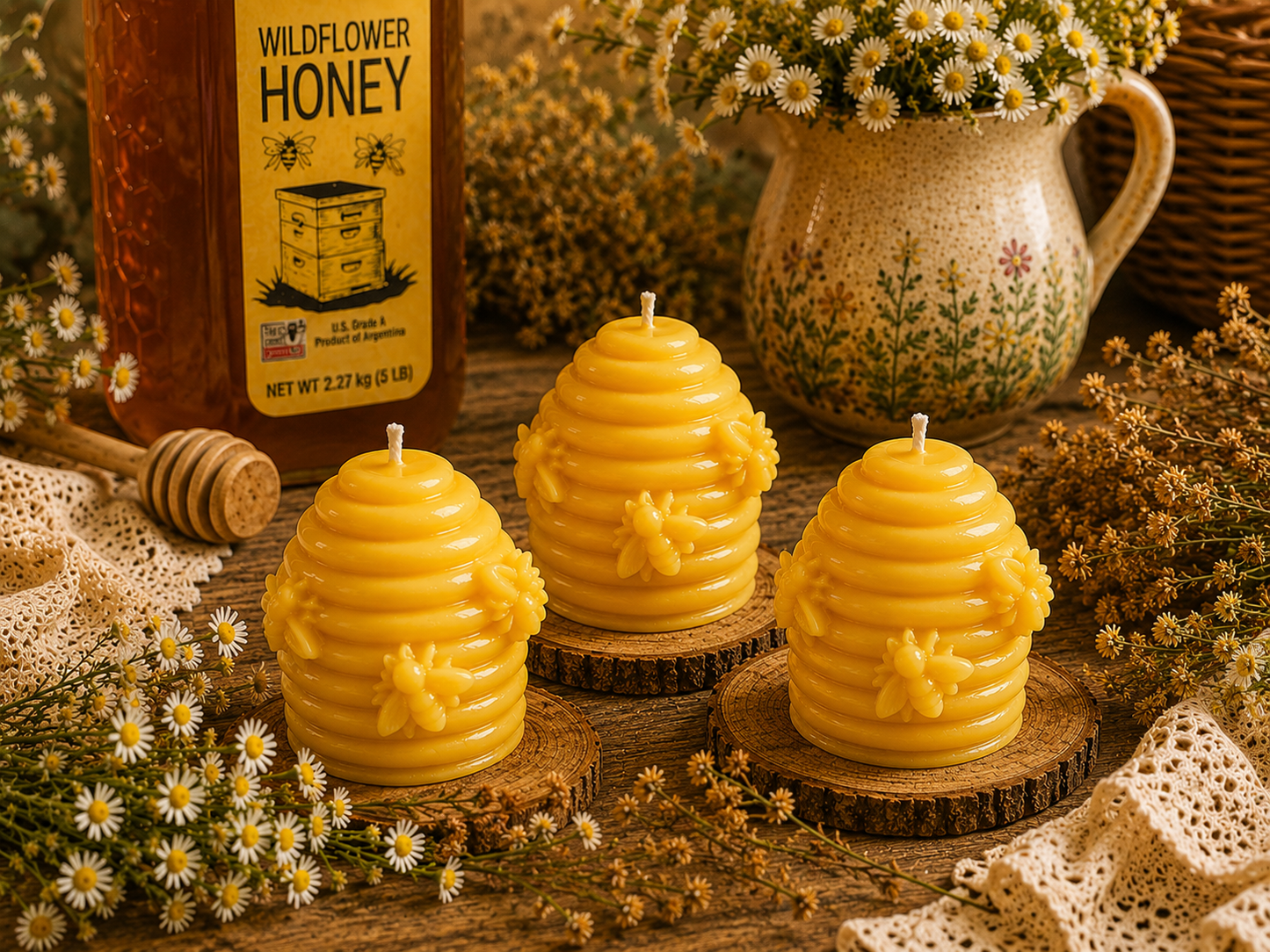 Wildflower Honey Beehive Beeswax Candle