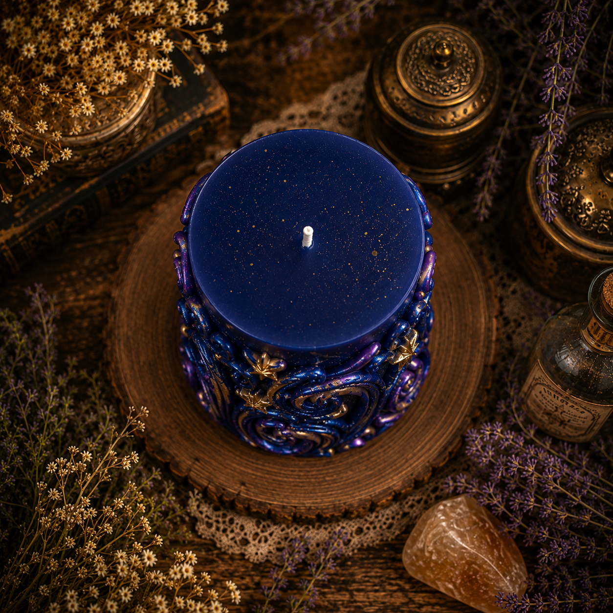 Celestial Nocturne Beeswax Candle | Where Midnight Meets the Stars