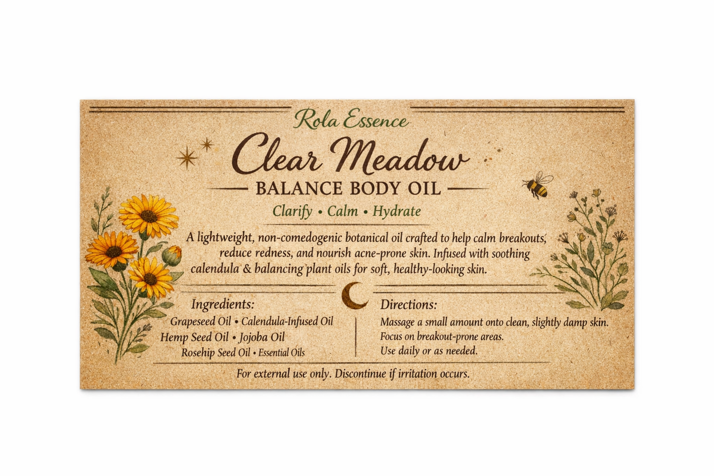 Clear Meadow Balance Body Oil - Acne Fighting, Calming, & Clarifying Body Oil